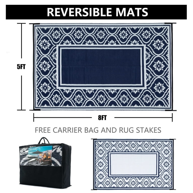 RURALITY Outdoor Rugs 5x8 Waterproof for Patios Clearance,Plastic Straw  Mats for Backyard,Porch,Deck,Balcony,Reversible,2-Frame Pattern