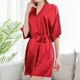thumbnail image 3 of Defitshape Women's Fall Robe Cool Cozy Thin Pajamas Bathrobe Lounging Light Red Small, 3 of 5