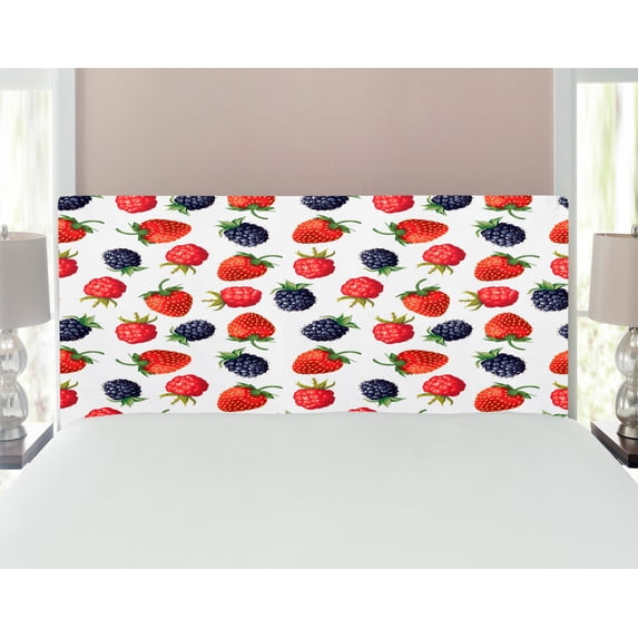 Fruits Headboard, Delicious Ripe Berry Print Strawberries Raspberries Blackberries Summer Fruits Image, Upholstered Decorative Metal Bed Headboard with Memory Foam, Full Size, Plum Red, by Ambesonne