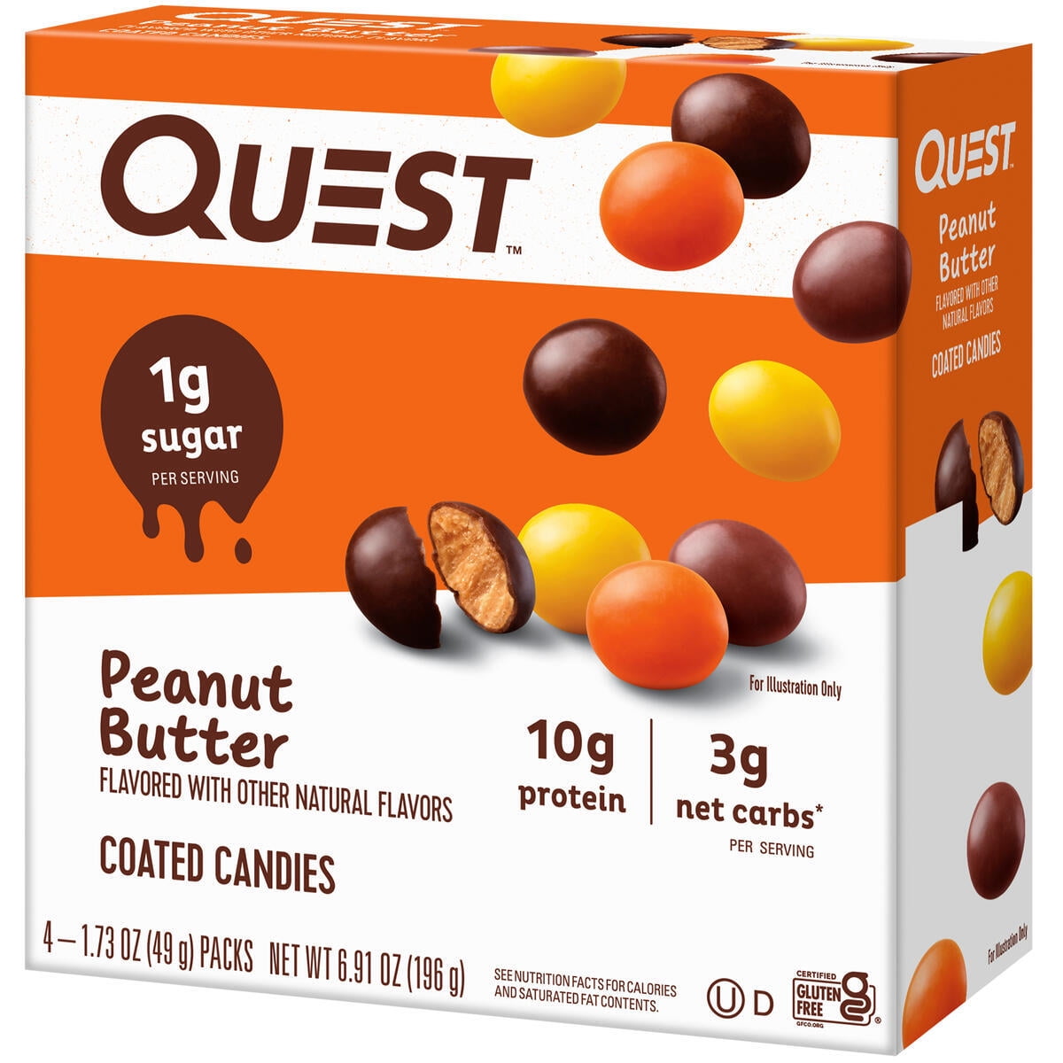 Quest Nutrition Peanut Butter Coated Candies, Peanut Butter Flavor, Low Sugar, Gluten Free, 4 Count