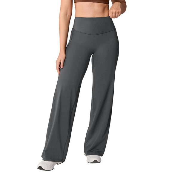 Resivox Women's High Waisted Straight Leg Yoga Pants - Loose Fit Flared Trousers for Outdoor Sports & Casual Wear, Solid Color Design with Stretchy Fabric & Comfortable Wide Waistband Dark Gray M