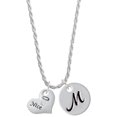thumbnail image 1 of Delight Jewelry Silvertone Naughty or Nice Heart with Crystals Silvertone Script Initial Disc - M - Charm Necklace, 20"+3", 1 of 4
