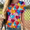 thumbnail image 1 of Karight T-Shirt Graphique Mignon avec Cœur pour Femmes, Chemise de la Saint-Valentin, Teinture Colorée, Imprimé Love, Col en V, Manches Courtes, Tee-Shirt Rétro, 1 of 4