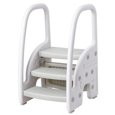 TROPOW Toddler Step Stool, Kids Step Stool with Handles Sides, Plastic 3 Step Stool for Bathroom Sink,Kitchen Counter,Toilet Potty Training, Stepping Standing Stool Helper Lightweight Non-Slip
