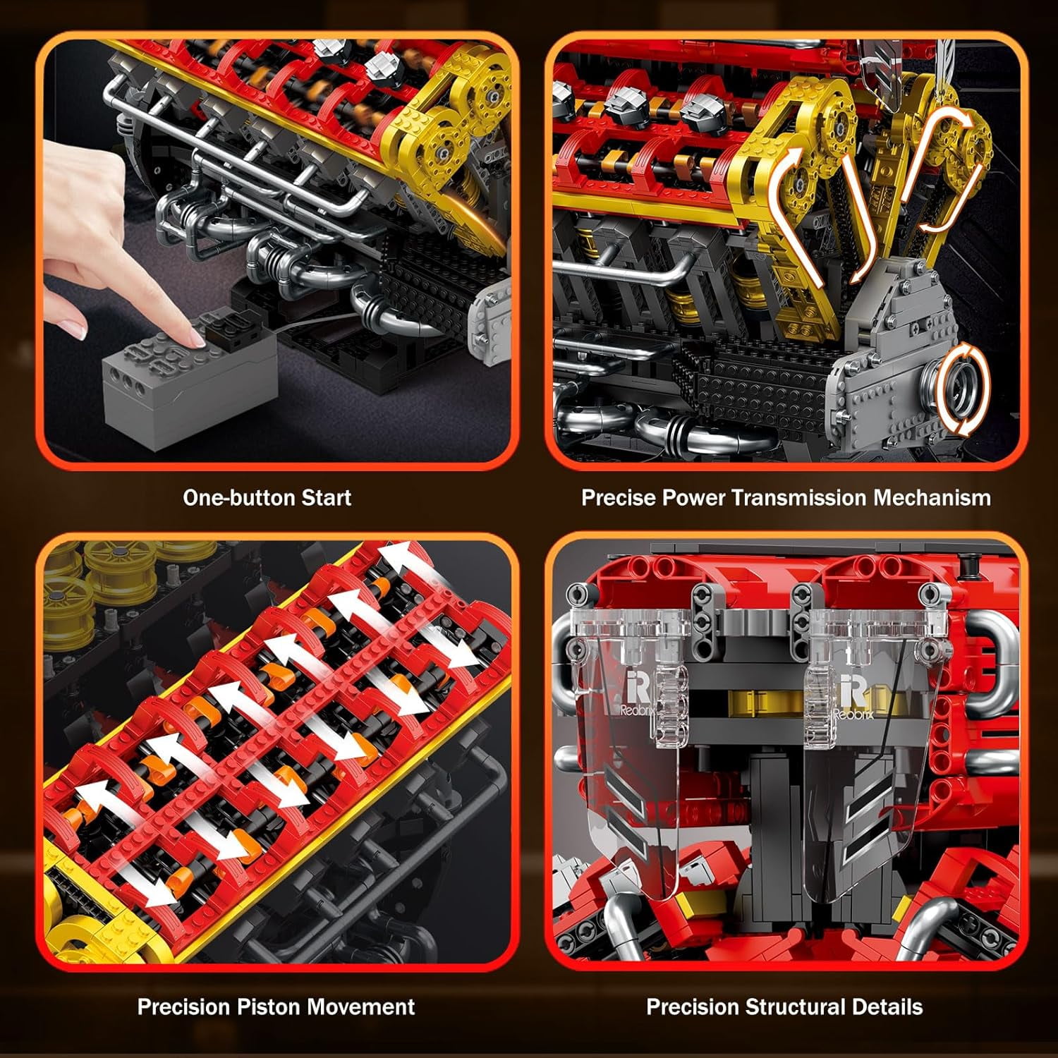 Technic V12  Engine Building Block Sets for Adults 33017 Sports Car Engine Model Kit Technic Electric Engine Model Kit with Motor and Battery Construction Toys
