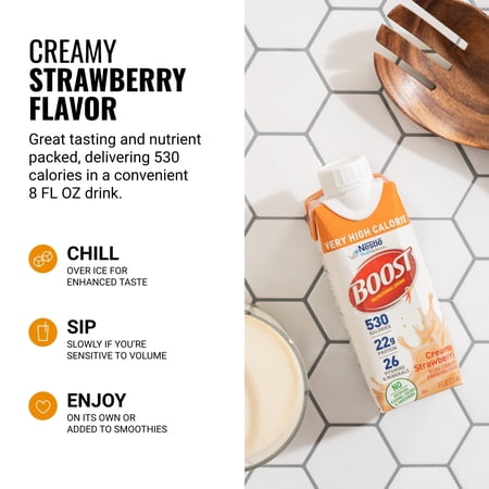 BOOST VERY HIGH CALORIE NUTRITIONAL DRINK – HELPS WEIGHT GAIN & MAINTENANCE – CREAMY STRAWBERRY – 8 FL OZ (1 CARTON)
