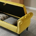 thumbnail image 4 of Storage Bench,Velvet Upholstered End of Bed Bench with One Pillow and Large Storage Space,Rectangular Chaise Lounge with Rolled Armrest for Living Room Bedroom,Yellow, 4 of 5