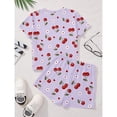thumbnail image 5 of CCRFTGI Summer Clothes for Child Girls Size 7-8 Two Piece Outfits Cute Preppy Clothing Sets Casual Cherry Print Short Sleeve Tee Top and Waist Shorts Athletic Tracksuit Purple 11-12 Years, 5 of 7