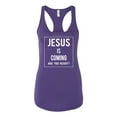 thumbnail image 2 of Wild Bobby Jesus Is Coming Are You Ready? Inspirational/Christian Women Racerback Tank Top, Purple Rush, Medium, 2 of 5