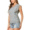 thumbnail image 5 of MODA NOVA Junior's Ruffle Blouse V Neck Cap Sleeves Floral Tops Blue-B M, 5 of 7
