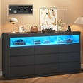 thumbnail image 3 of Black Dresser with 9 Drawers & Open Shelves, Modern 56.7" W Wood Bedroom Dresser with LED Lights and Power Outlet Charging Station, No-Handle Dresser for Living Room Entryway, 3 of 8