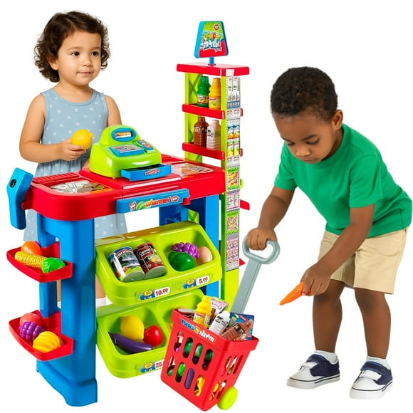 Set de juego OLEOCA para tienda de abarrotes para niños con carrito y caja registradora