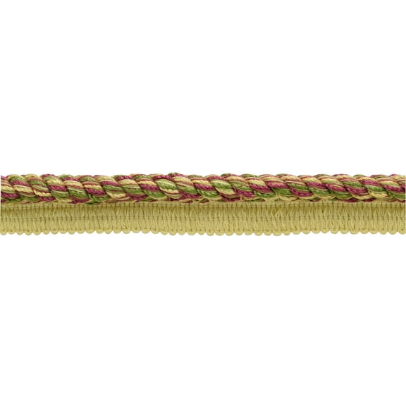 3/8" (1cm) Decorative Twisted Rope Cord Trim with Lip # 0038MRQ,, Fruit Medley Green #P77 (Yellow Green, Light Gold, Pink Red) Sold By The Yard (36"/3 ft/0.9m)
