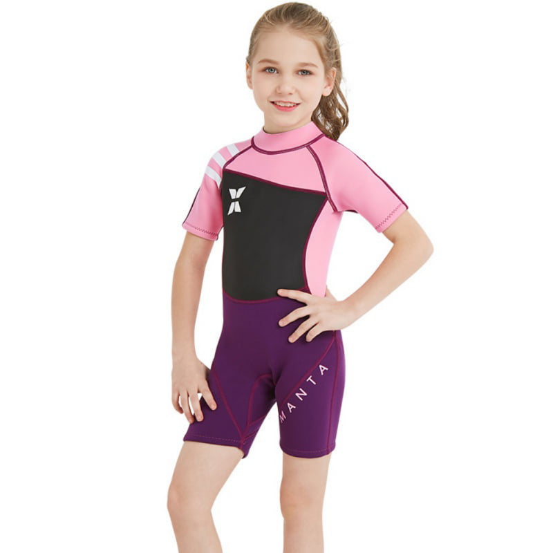 Baby Toddler Child wetsuit girl neoprene wrap swimwear 12-18 months pink/black 