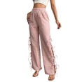 thumbnail image 4 of Womens Gingham Plaid Wide Leg Pants Y2k Lounge Pants Lace Up Loose Trousers Pink L, 4 of 9