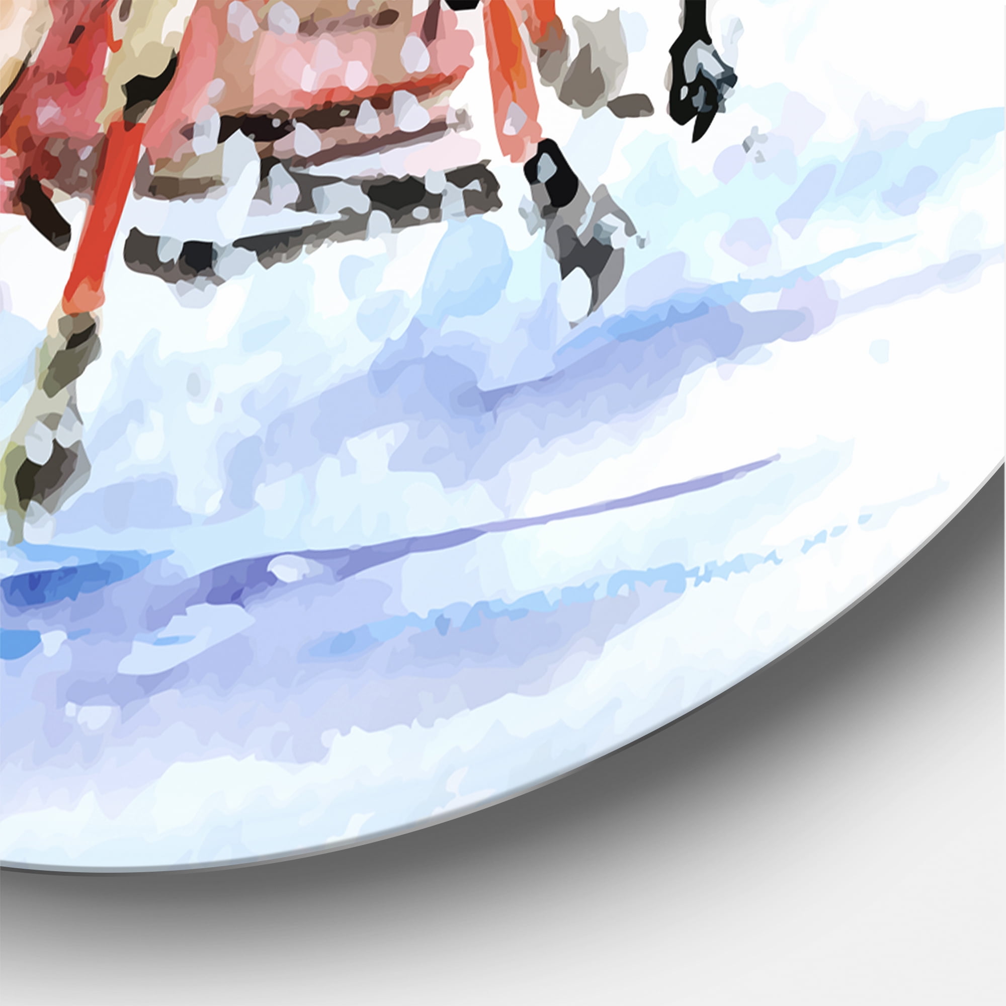 Designart 'Carriage In The Snow With Galoping Horses' Farmhouse Circle Metal Wall Art 29x29 - Disc of 29