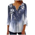 thumbnail image 2 of Workout Tops for Women Casual Trumpet 3/4 Sleeve Printed Buttoned Basic Ruched Tops Pleated T-shirts Blouses Plus Size Womens Tops on Clearance, 2 of 5