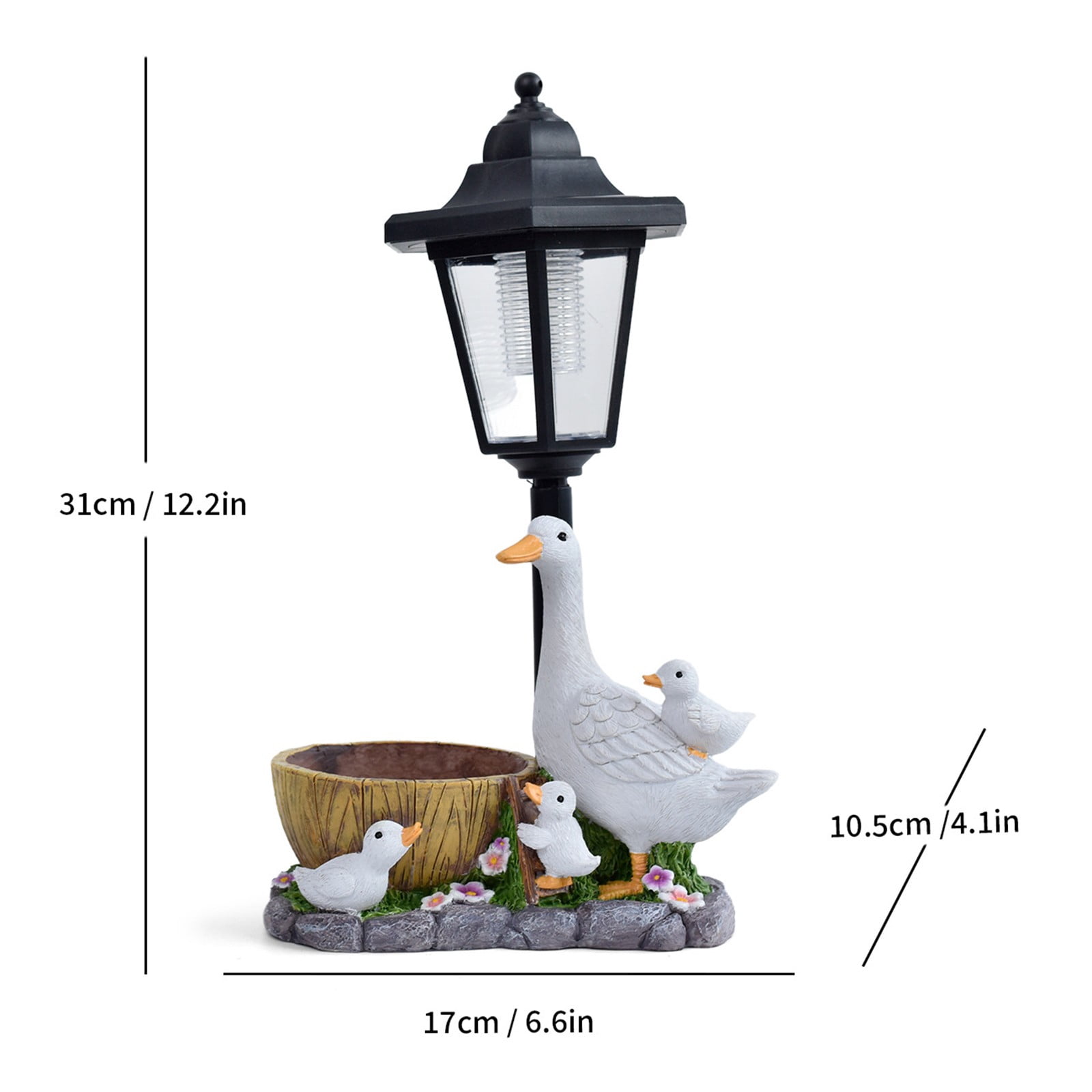 Solar Garden Statue, Figurines with Solar Lantern & Flowerpot Outdoor Decor, Resin Bird Sculptures for Patio Lawn Backyard Porch, Unique Gift for Women Mom
