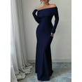 thumbnail image 6 of Women'S Long Sleeve Off the Shoulder Bodycon Dress Elegant Maxi Dress Cocktail Prom Dresses Navy Blue XXL, 6 of 7
