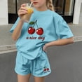 thumbnail image 7 of Babcutegg Kids Summer Two-Piece Outfit – Printed Round-Neck Short Sleeve Top & Matching Shorts Set for Girls Blue Size 7-8, 7 of 7