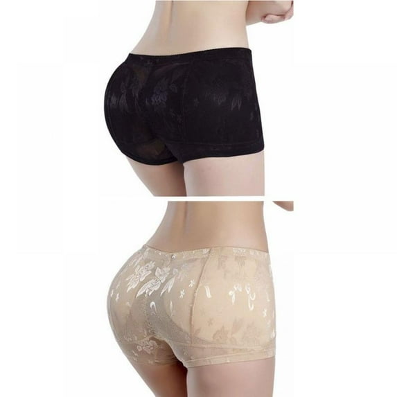Wuffmeow 2pcs/Set Women Enhancer Shaper Panties High Waist Push Up Padded Butt Fake Hip Underwear,Black and Beige