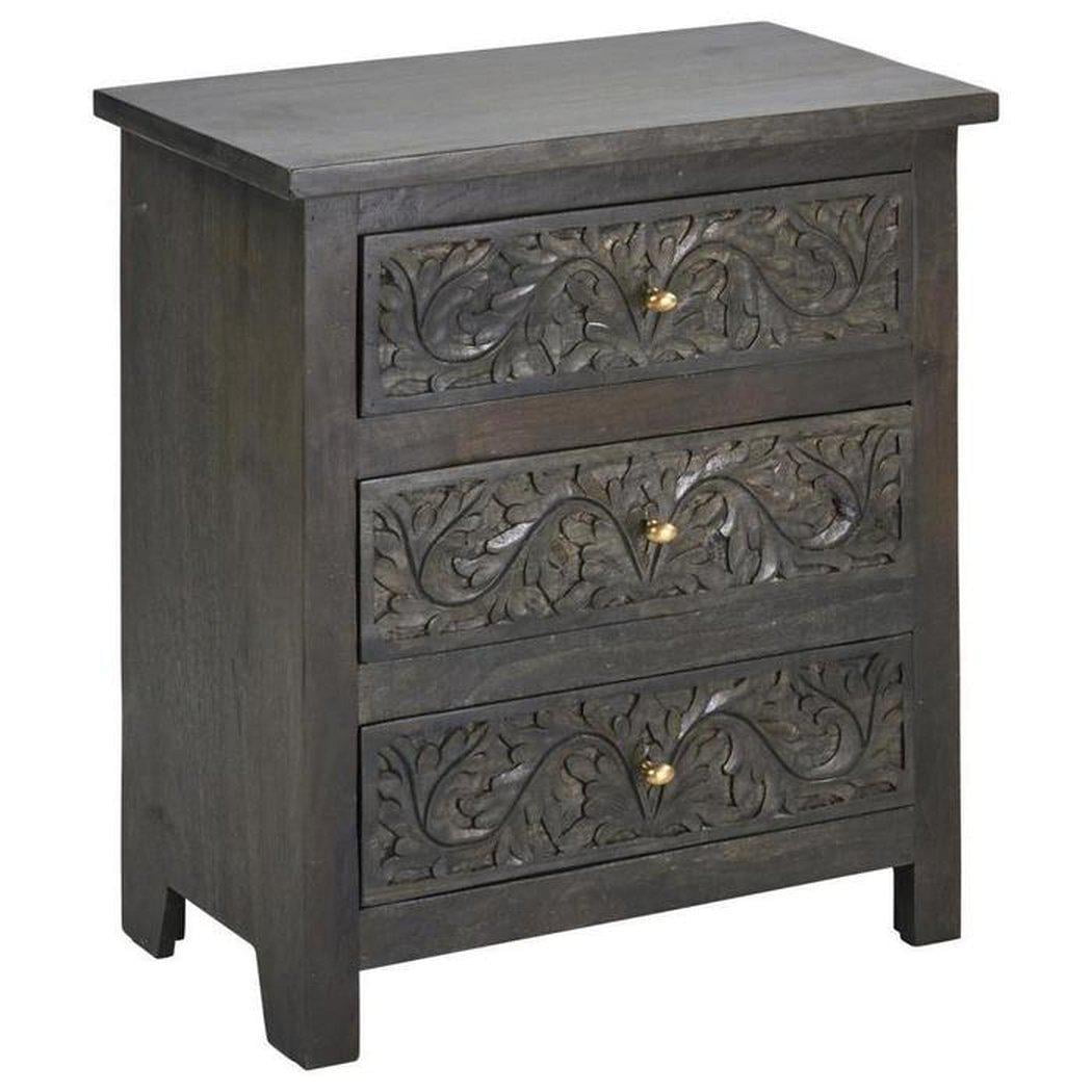 30" Dark Wood Hand Carved Nightstand for Bedroom "Mel" Collection