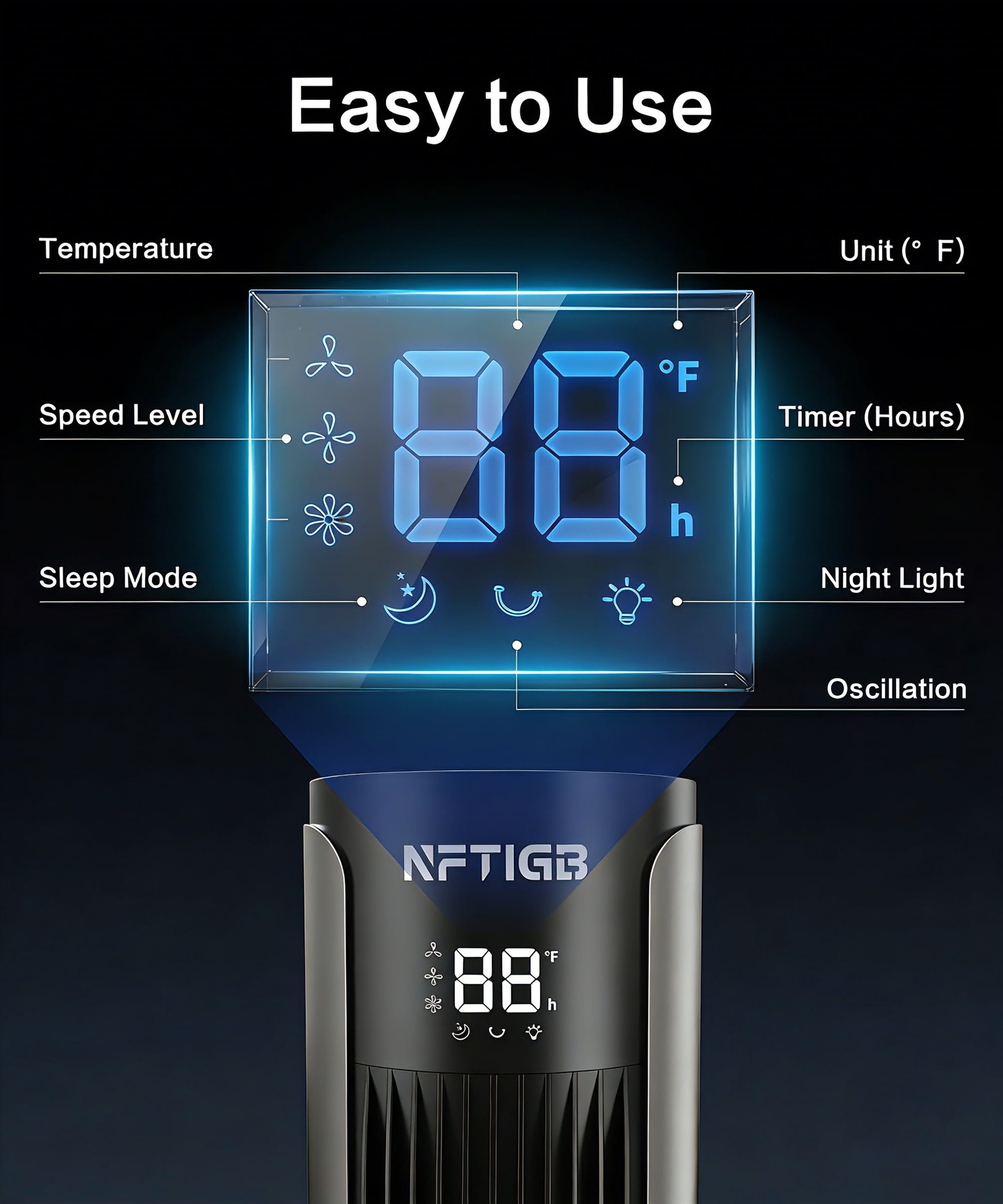 NFTIGB Tower Fan for Bedroom, 36 inch Oscillating Fans that Blow Cold Air, 3 Speeds, 3 Modes 12H Timer, Standing Floor Fan for Home Office, Black