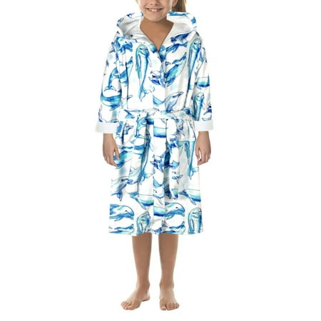 

ZHUASHUM Boys Girls Cartoon Print Bathrobes Flannel Night-Robe Sleepwear