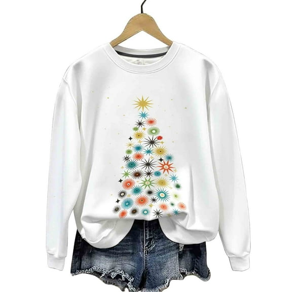 Christmas Sweatshirts for Women Long Sleeve Round Neck Xmas Graphic Trendy 2026 Casual Loose Pullover Tops (XL, Red)
