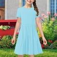 thumbnail image 6 of Mevxay Girls Summer Dress 2025 Tween Pleated Solid Color Short Sleeve Midi Dresses for 6-15 Years Blue, 6 of 9