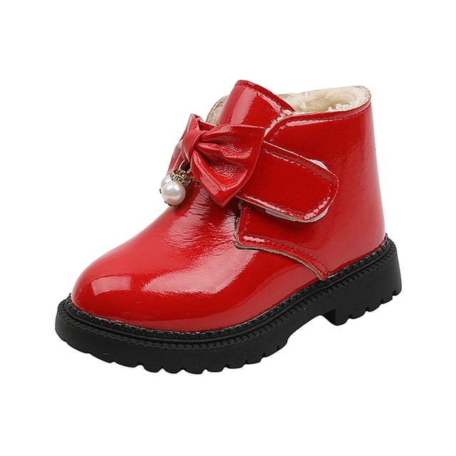 HBFAGFB Chaussures en Cuir pour Filles à la Mode Automne Hiver Semelle Épaisse Antidérapantes Bottes de Neige Rouges Taille 34