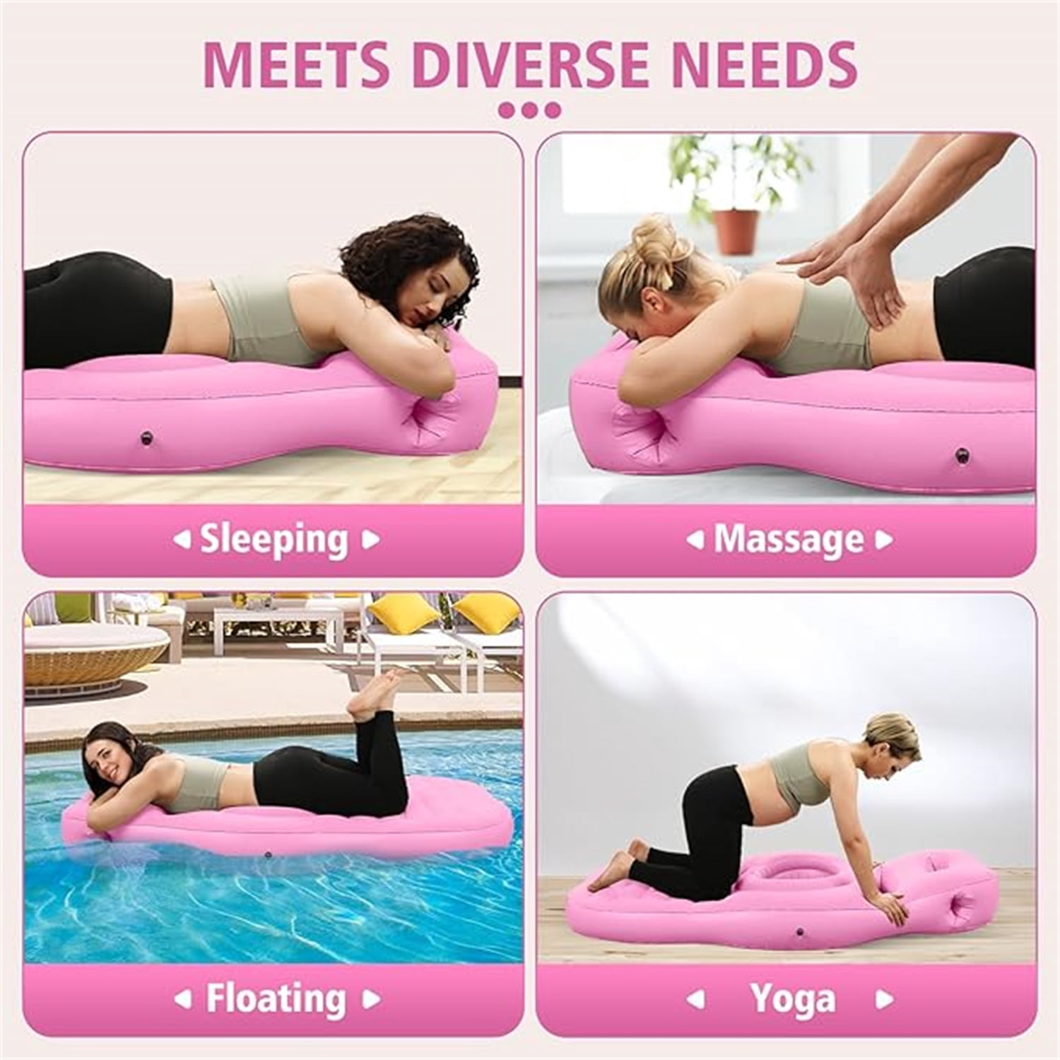 Inflatable Full Body Pregnancy Pillow, Full Body Maternity Airbed with Belly Hole for Comfort – Best Prone Sleeping Support for Pregnant Women – Portable, Adjustable & Travel-Friendly, Pink