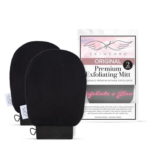 Seraphic Skincare (Original) Premium Exfoliating Mitt for Body (2pc) – 100% Vegan Viscose Traditional Body Scrub Glove Kessa Korean Washcloth – Body Exfoliator for Self-Tan Removal & Keratosis Pilari
