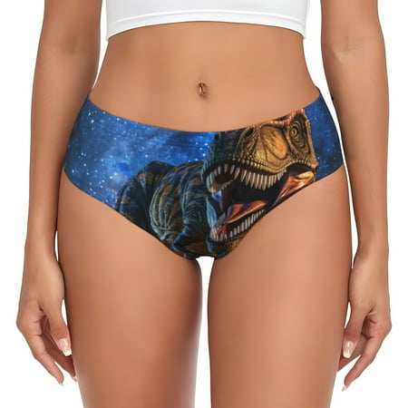 Naloa Starry Night Charging Dinosaur Womens No Show Cotton Underwear Mid-High Waisted Soft Ladies Panties Strech Breathable Briefs -Large