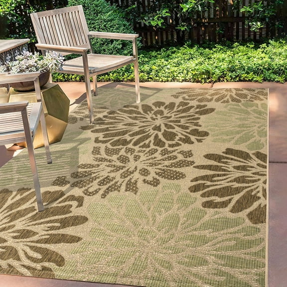 JONATHAN Y SANTA MONICA 5 x 8 Area Rug, Zinnia Floral Textured Weave - Sage/Brown, SMB110A-5