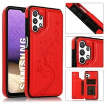 Galaxy A32 5G Case,Dteck Magnetic Leather Pattern Hybrid Rubber Shockproof Case Card Holder Wallet Back Kickstand Flip Cover for Samsung Galaxy A32 5G ,Red