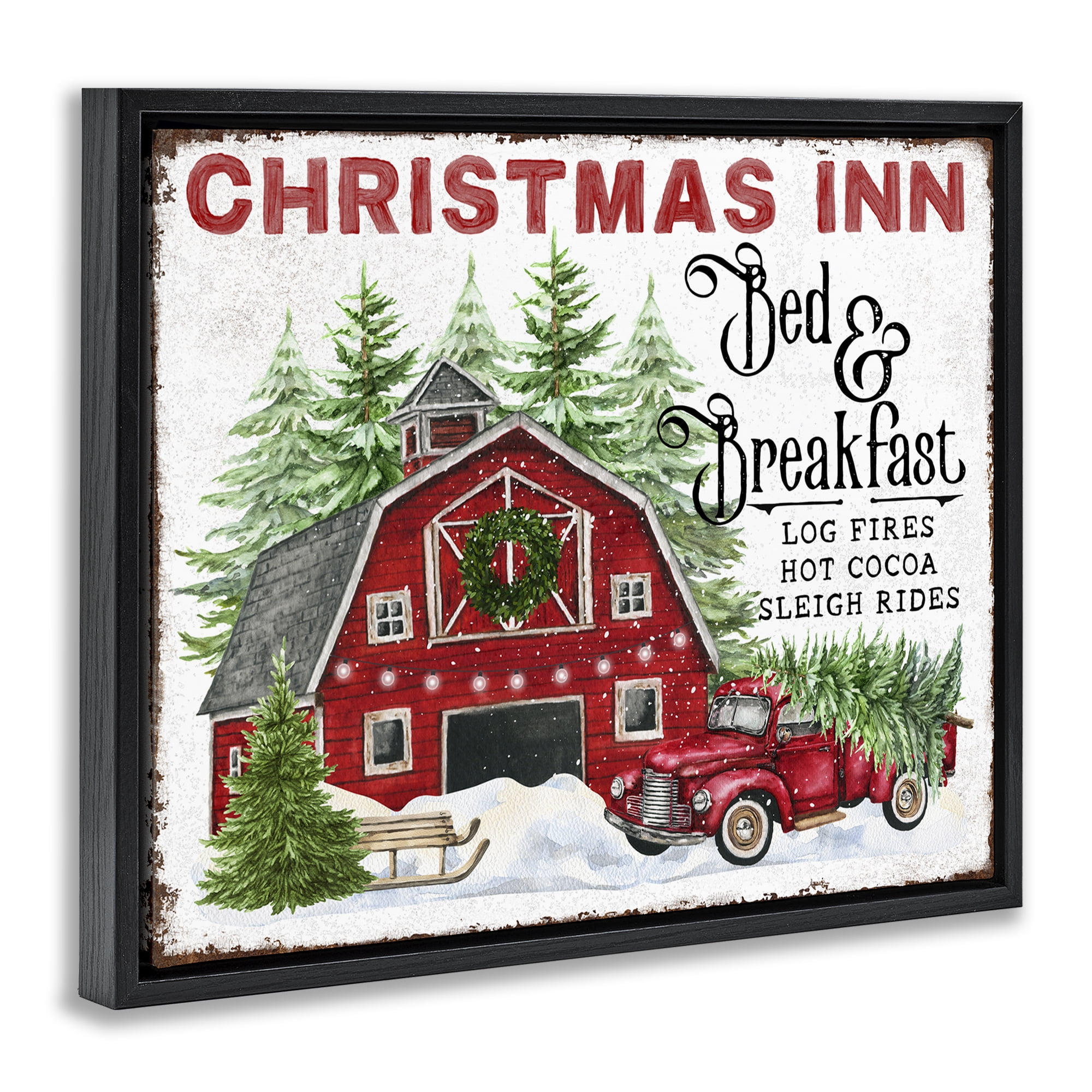 Stupell Industries Christmas Inn Shop Holiday Painting Black Floater Framed Canvas Art Prints Wall Art, 31 x 25
