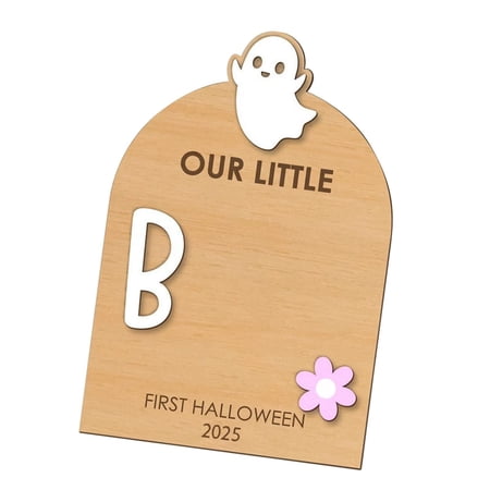Footprint Plaque Keepsake Sign Milestone Card Wooden Halloween Theme for Baby's First Halloween Party
