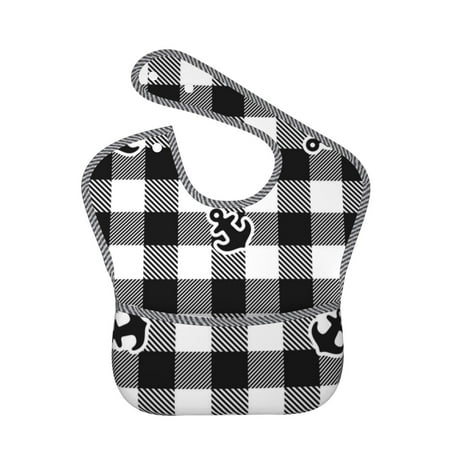 Bingfone Mess-Proof Baby Bib - Waterproof Bib For Baby Boy Or Girl With Food Catcher Pocket, Unisex-Anchor Black Tartan Plaid