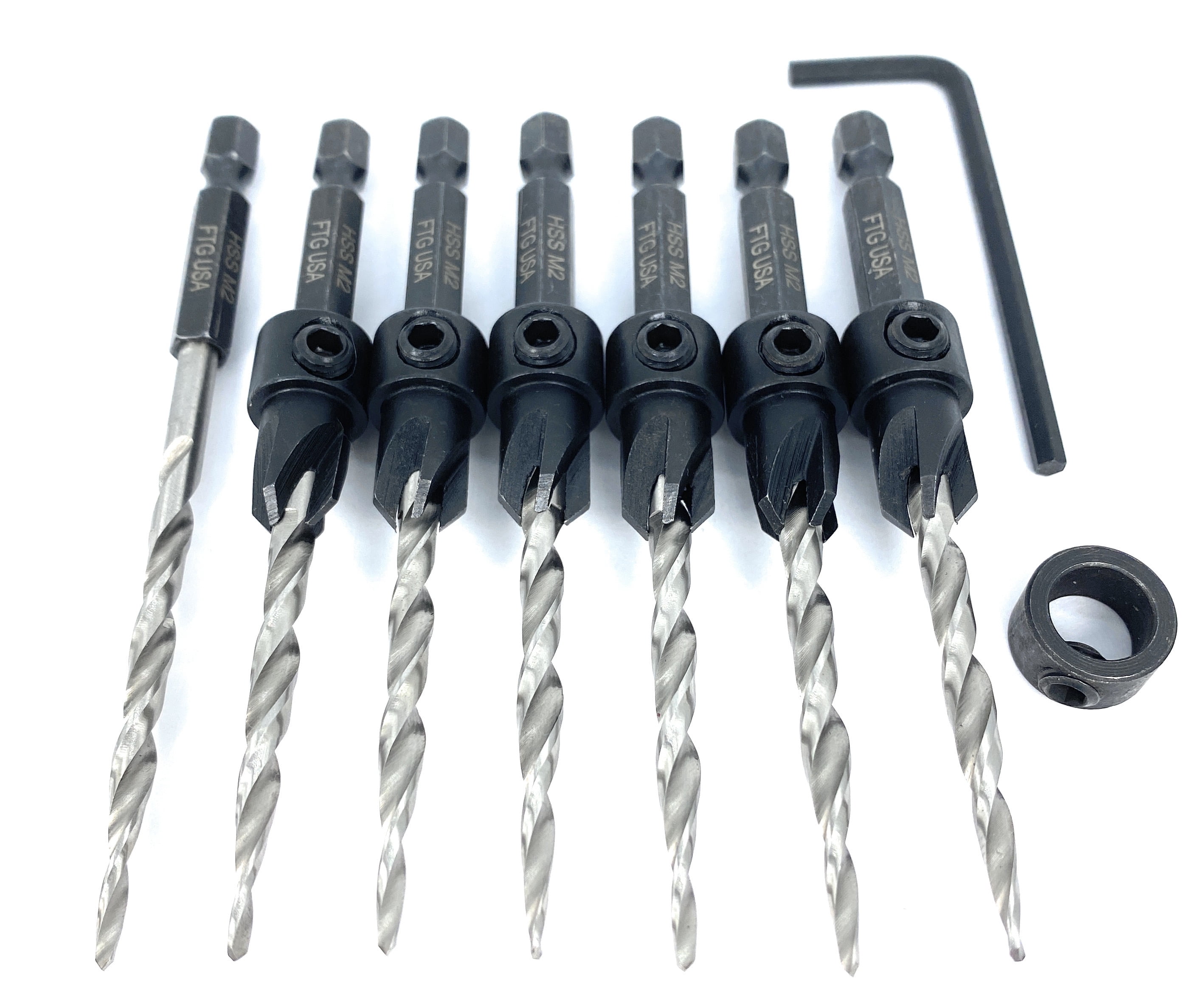 FTG USA Countersink Drill Bit Set 6 Pc #8(11/64"), 1 Replacement Countersink Bit