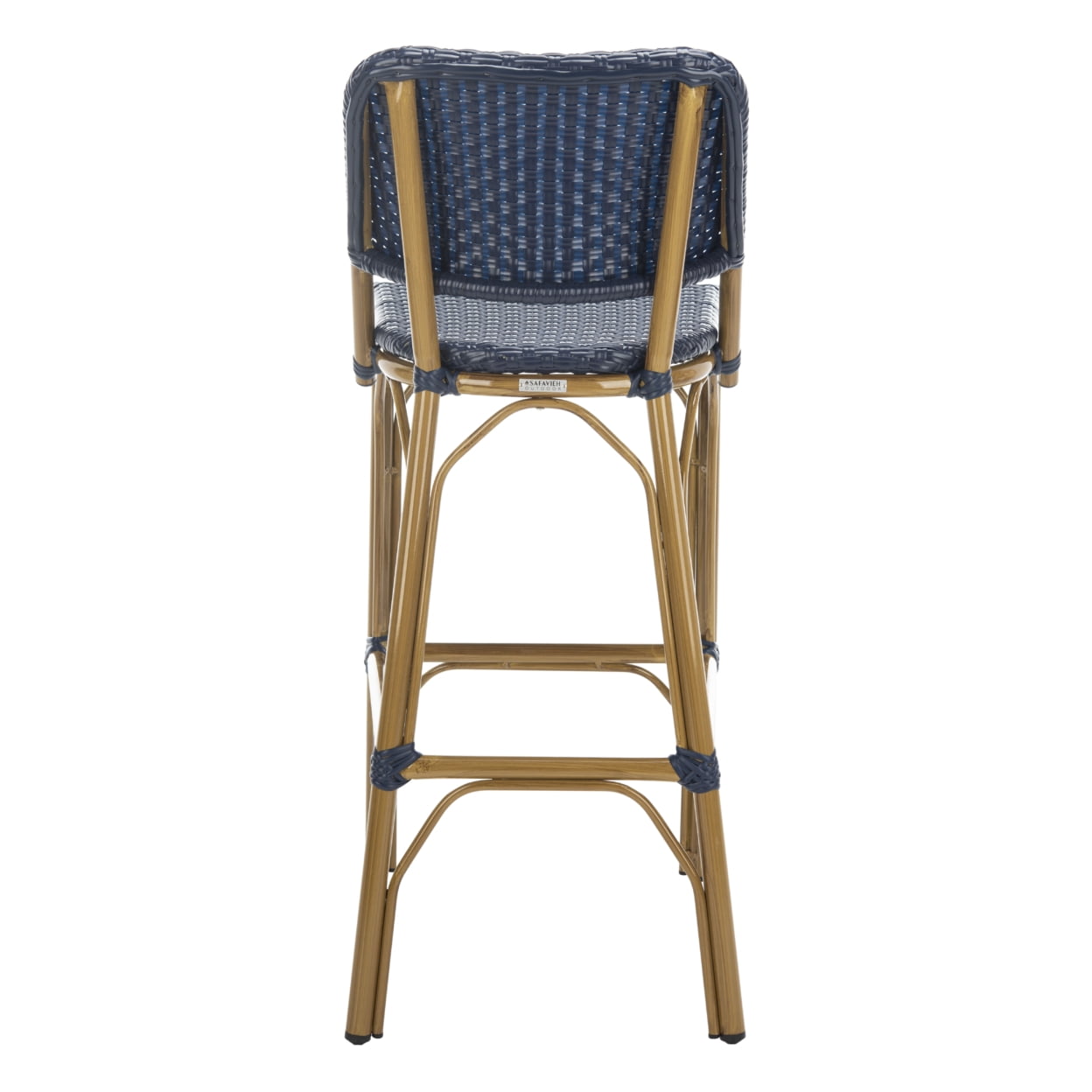 SAFAVIEH Deltana Bohemian Navy Rattan High Back Bar Stool (17 in. W x 20 in. D x 41.3 in. H)