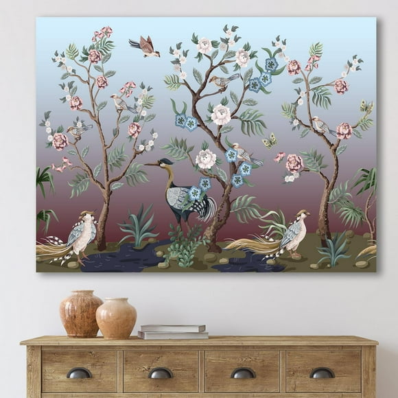 Designart Chinoiserie With Birds and Peonies XI Canvas Wall Art