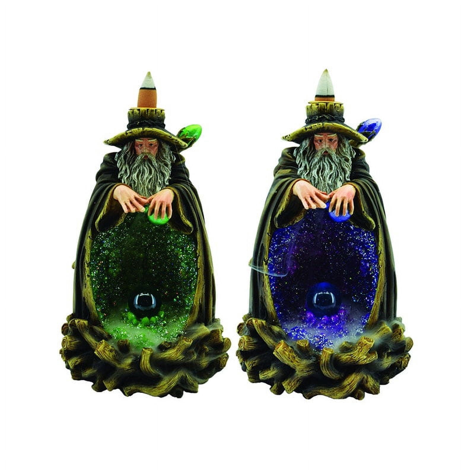 Green Wizard Casting Spell Backflow Burner with LED | 7 inch | Incense Cone Holder
