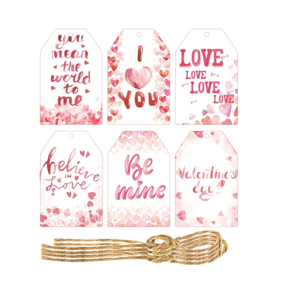Valentine's Day Gift Props Set, 60Pcs Heart-Shaped Decorative Gift Tags With 6 Unique Love Designs, 60Pcs Twine Ropes For Romantic Gifting & Party Decor, Valentine's Day Party
