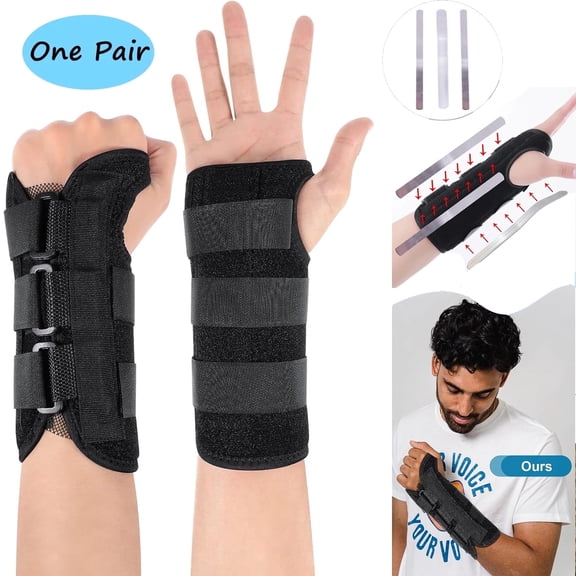 Asunby 2 Pack Carpal Tunnel Support Brace with 3 Metal Splints, Adjustable Compression for Night Use, Pain Relief for Tendonitis, Arthritis & Sprains, Left & Right Hands