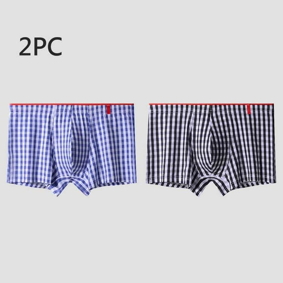 Men's Underwear Boxer Briefs 2PC Cotton Under $5 Loose Breathable Sports Home Four-Corner Pants Chequer Flat-Corner Underwear Boxers