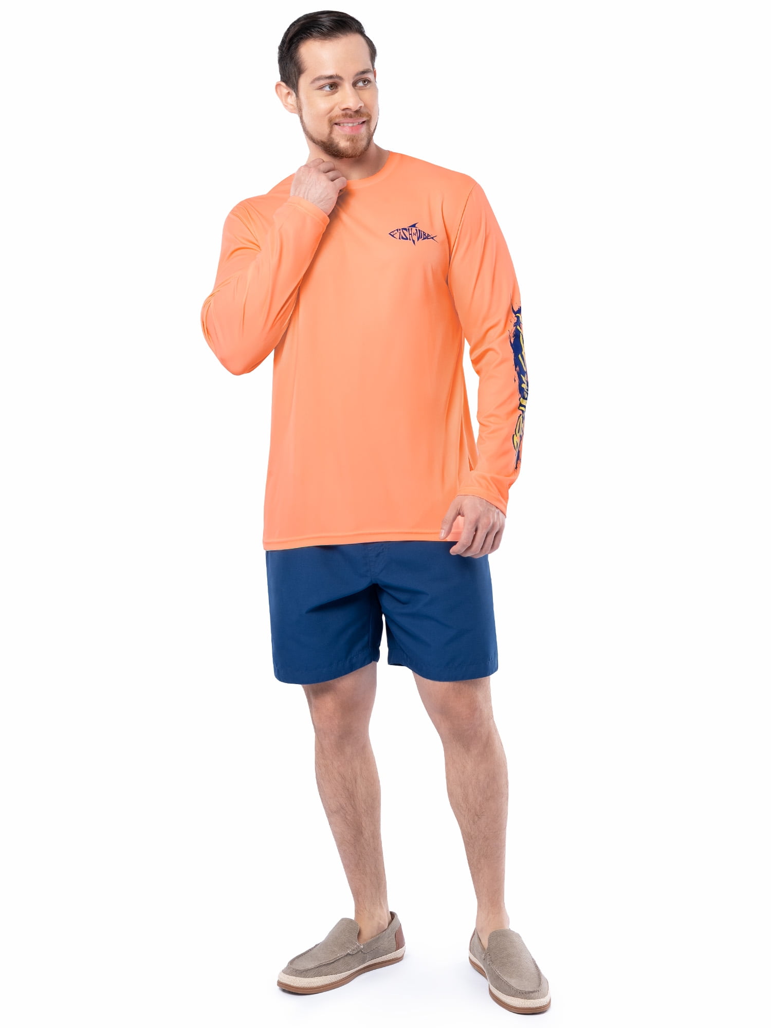Fish N Vibe Men's Sublimated Long Sleeve Performance Tee, Shrimp/Fnv Itinerary, 3XL