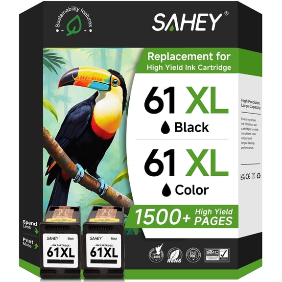 61XL Black Ink Cartridges Compatible for 61 Ink Cartridge Printer Ink for Envy 4500 Deskjet 1000 1056 1510 1512 1010 1055 OfficeJet 4630 (2 Black)