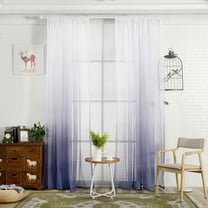 Bouanq Faux Linen Grey Ombre Sheer Curtains - Gradient Semi Voile Grommet Top Window Curtains for Bedroom and Living Room
