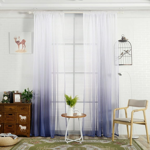 Bouanq Faux Linen Grey Ombre Sheer Curtains - Gradient Semi Voile Grommet Top Window Curtains for Bedroom and Living Room